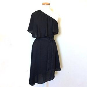 Charles Henry Black One Shoulder Ruffle Dress MP